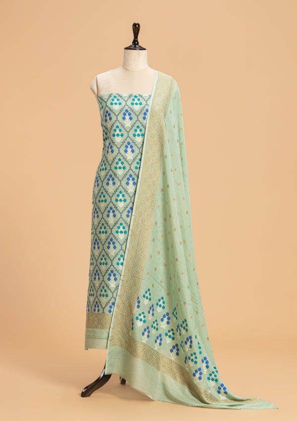 Sea Green Jamdani Georgette Tussar Dress