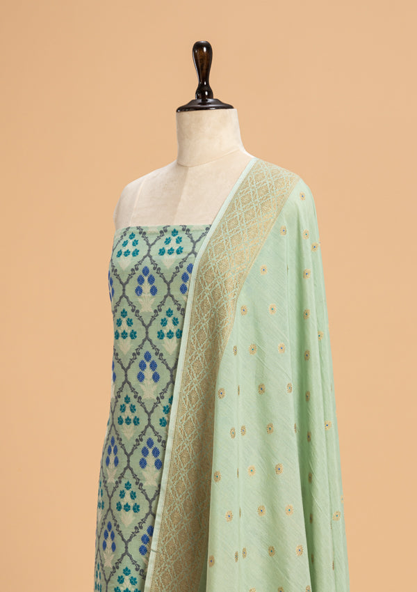 Sea Green Jamdani Georgette Tussar Dress