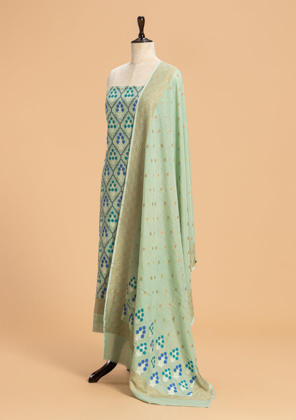 Sea Green Jamdani Georgette Tussar Dress
