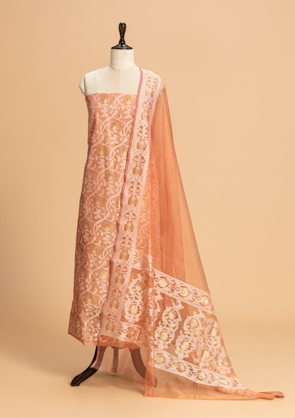 Peach Jamdani Cotton Net Dress