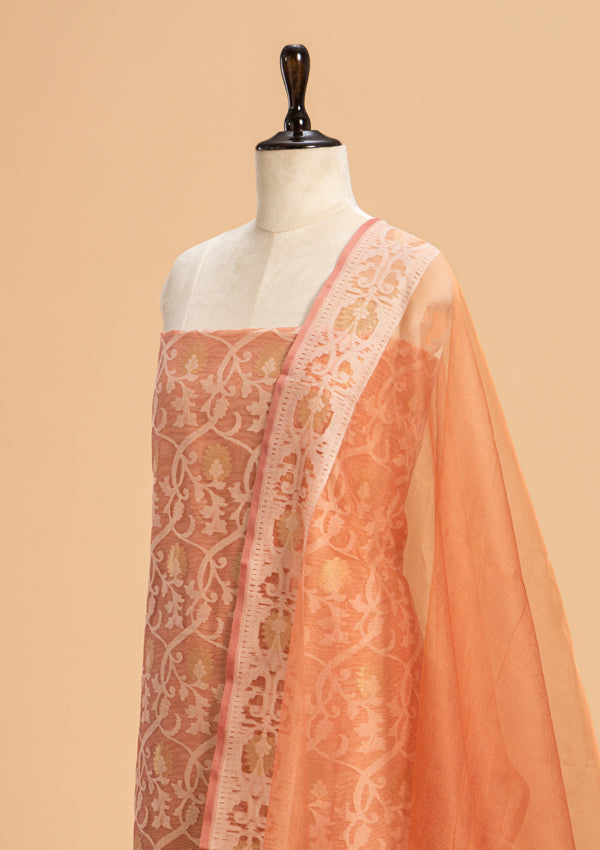 Peach Jamdani Cotton Net Dress