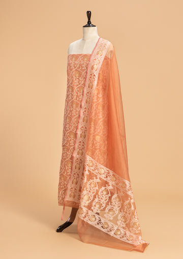 Peach Jamdani Cotton Net Dress