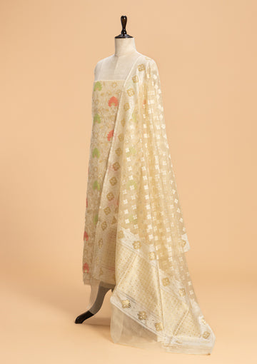 Off-White Jamdani Cotton Net Dress