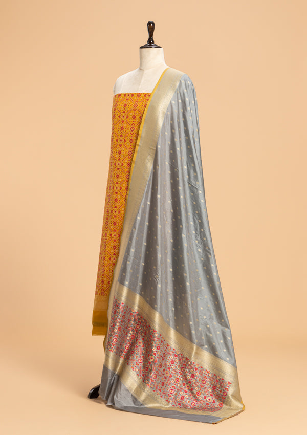 Grey Pan Patola Silk Dress