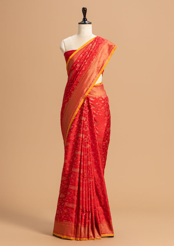 Red Jamdani Silk Saree