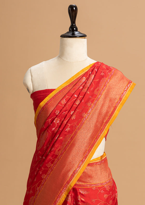 Red Jamdani Silk Saree