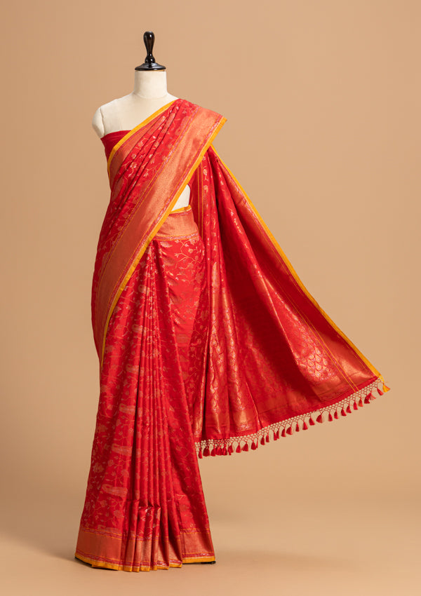 Red Jamdani Silk Saree