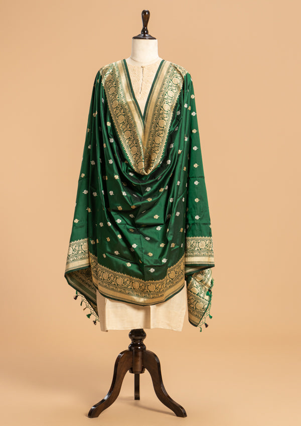 Bottle Green Kadwa Silk Dupatta
