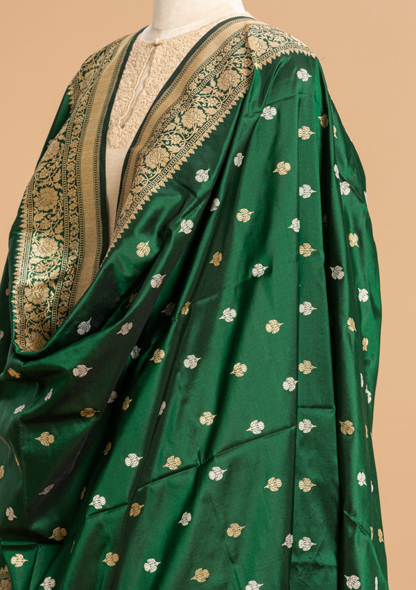 Bottle Green Kadwa Silk Dupatta