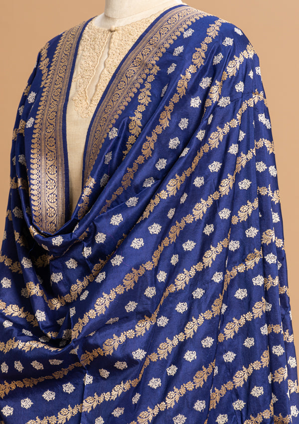 Royal Blue Kadwa Silk Dupatta
