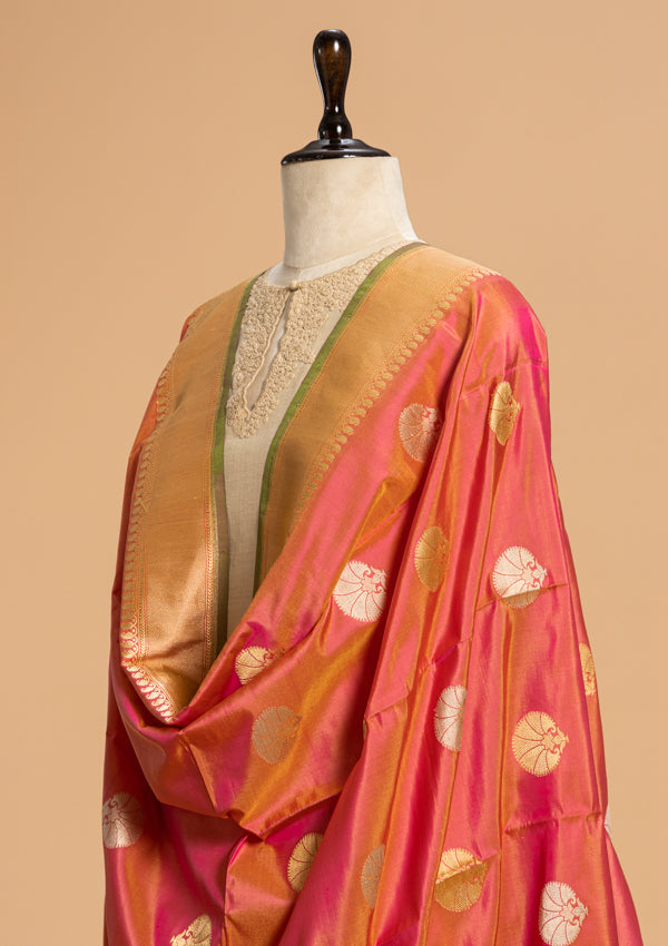 Short Peach Kadwa Silk Dupatta
