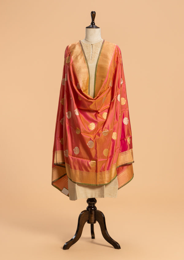 Short Peach Kadwa Silk Dupatta
