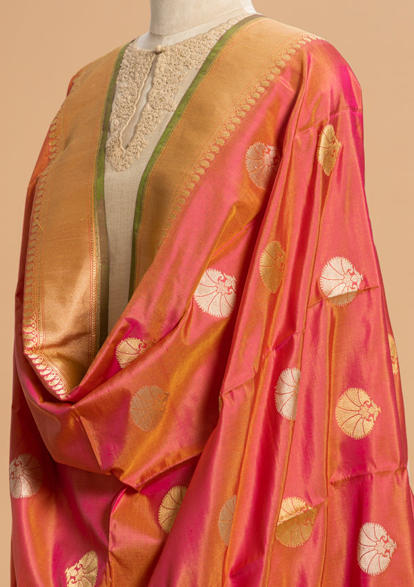 Short Peach Kadwa Silk Dupatta