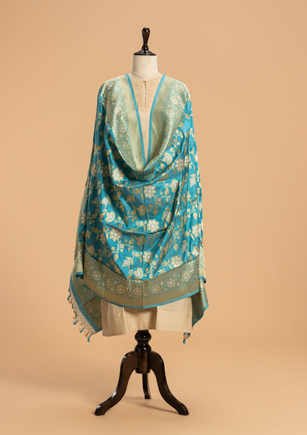 Sky Blue Kadwa Silk Dupatta