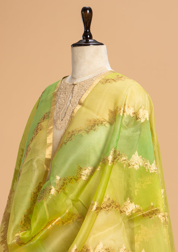 Lime Green Kadwa Kora Silk Dupatta