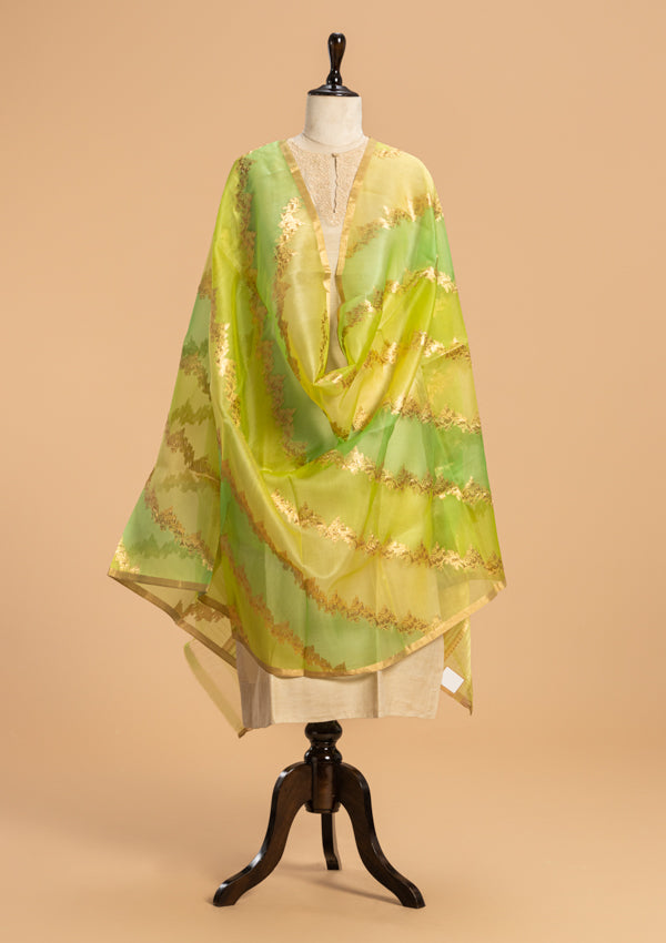 Lime Green Kadwa Kora Silk Dupatta