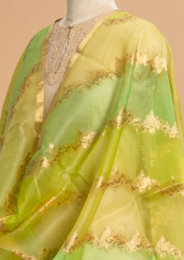 Lime Green Kadwa Kora Silk Dupatta