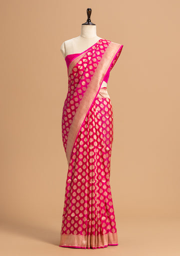 Rani Pink Jamdani Silk Saree
