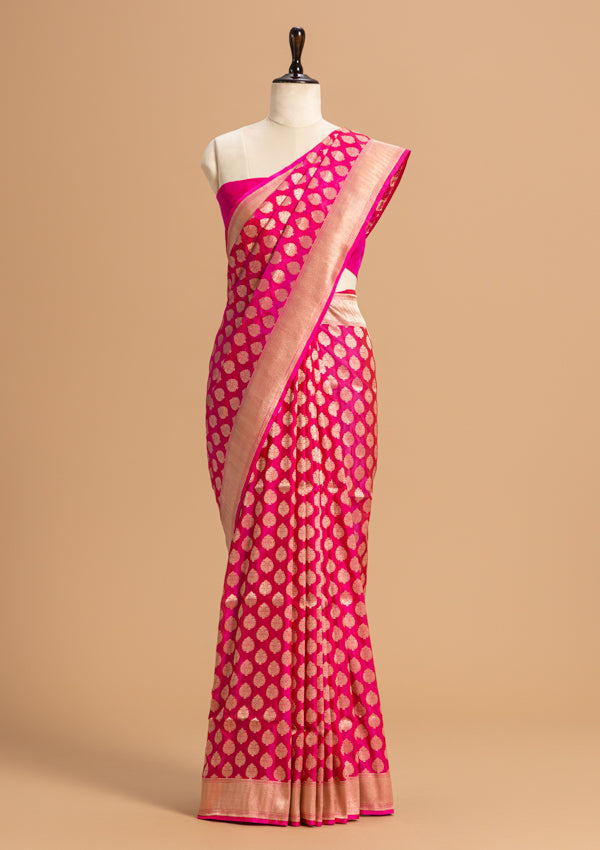 Rani Pink Jamdani Silk Saree