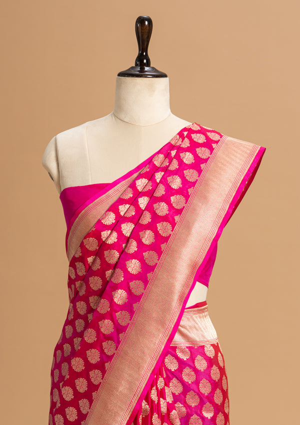 Rani Pink Jamdani Silk Saree