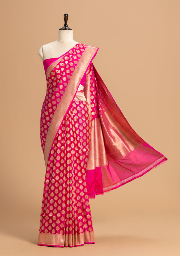 Rani Pink Jamdani Silk Saree