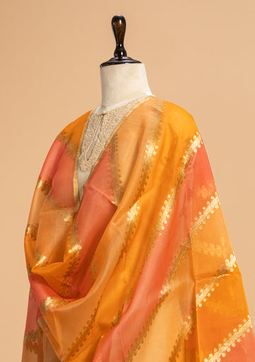 Peach Orange Kadwa Kora Silk Dupatta