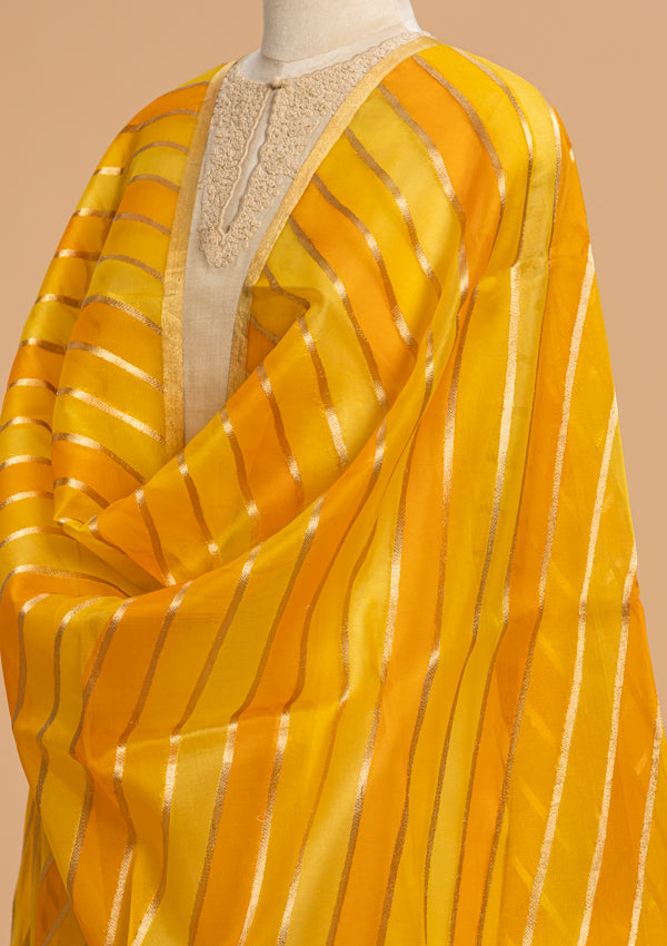 Yellow Kadwa Kora Silk Dupatta