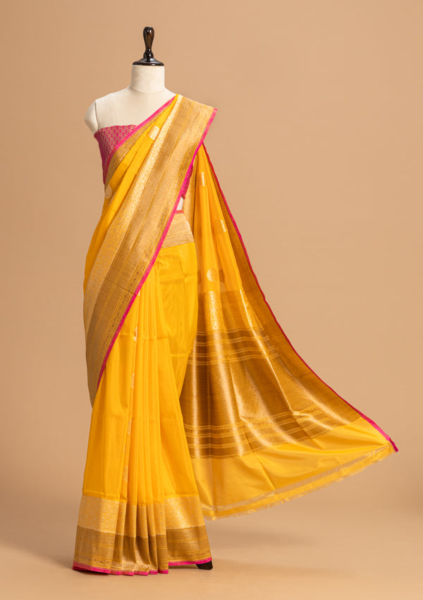 Yellow Kadwa Butta Silk Saree