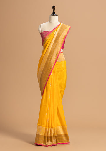 Yellow Kadwa Butta Silk Saree