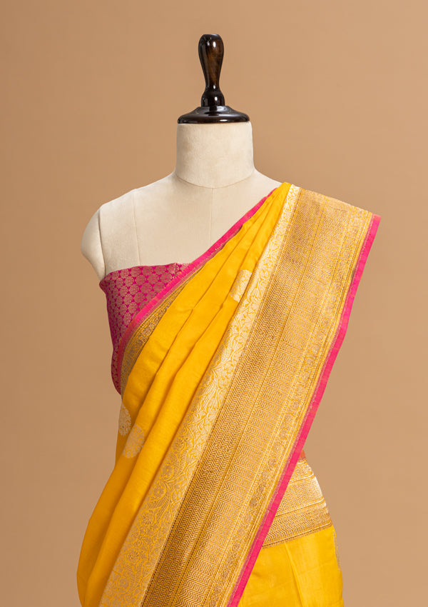 Yellow Kadwa Butta Silk Saree