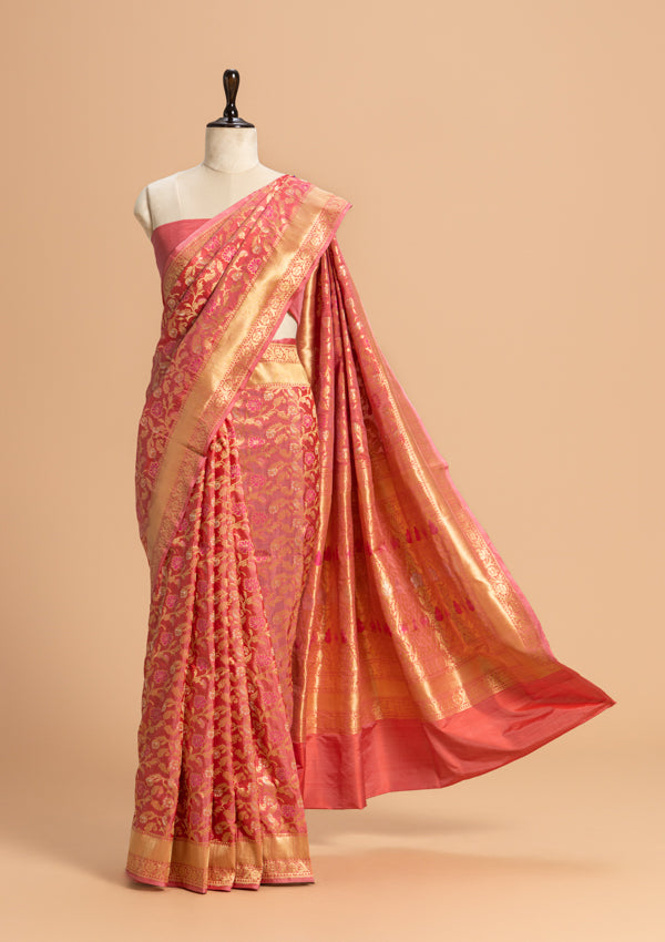 Gajar Pink Jamdani Silk saree