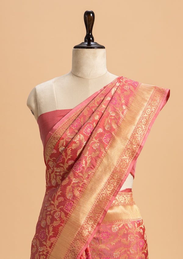 Gajar Pink Jamdani Silk saree
