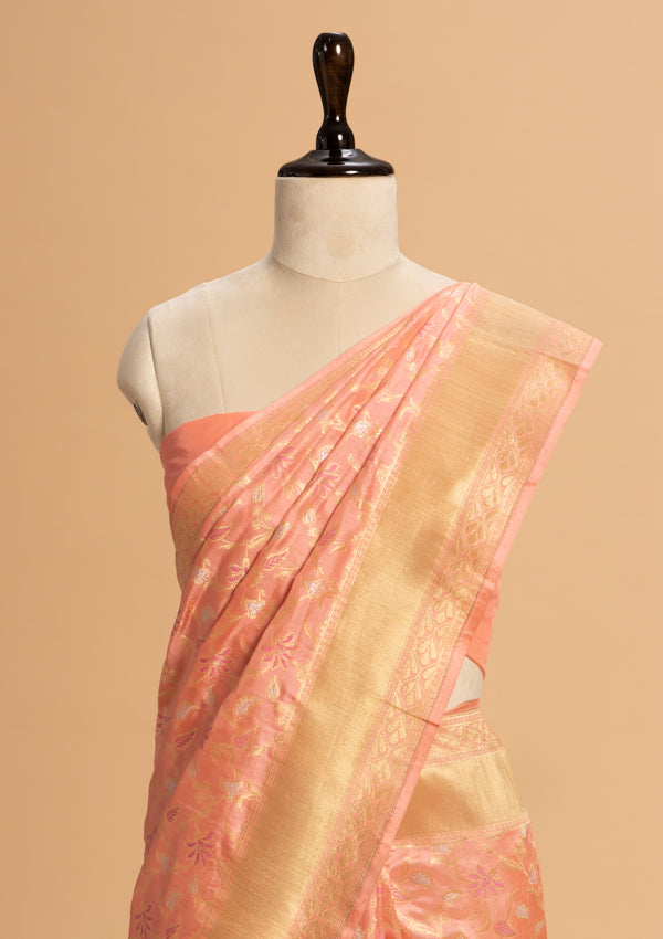 Peach Jamdani Silk Saree