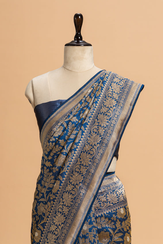 Royal Blue Brocade Saree in Silk