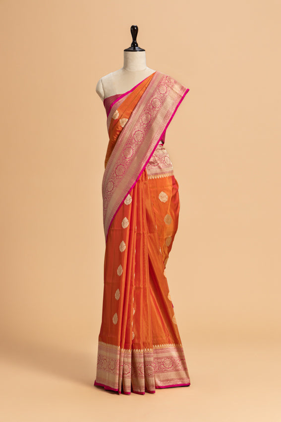 Rust Orange Kadwa Butta Silk Saree