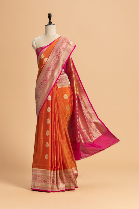 Rust Orange Kadwa Butta Silk Saree