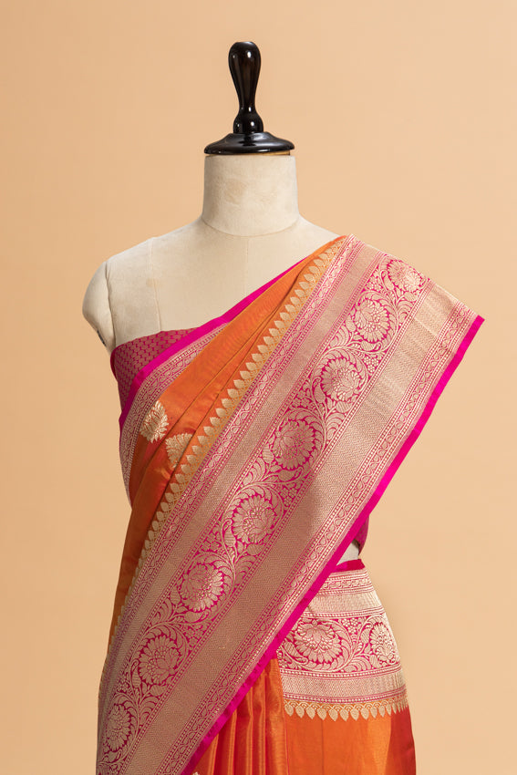 Rust Orange Kadwa Butta Silk Saree