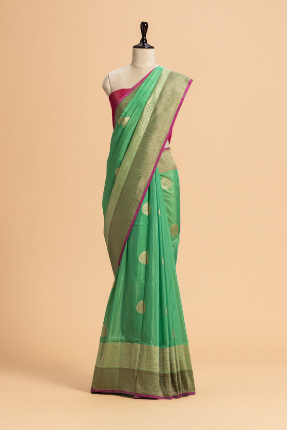 Sea Green Kadwa Butta Silk Saree