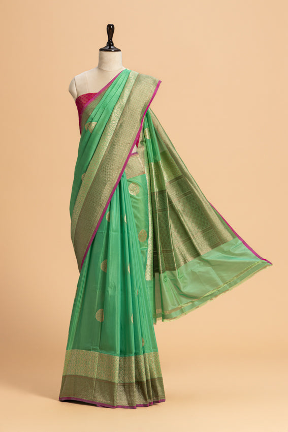 Sea Green Kadwa Butta Silk Saree