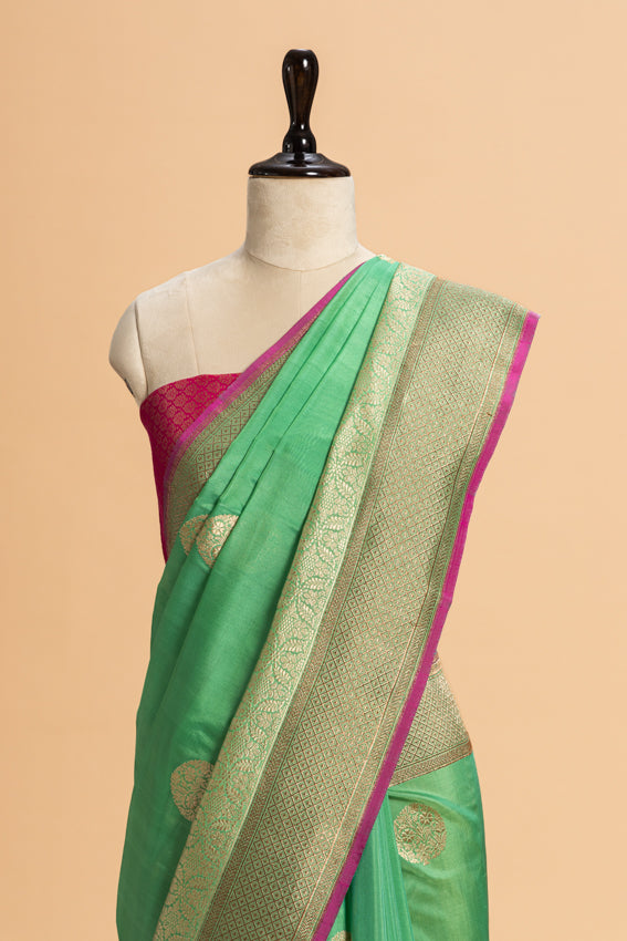 Sea Green Kadwa Butta Silk Saree