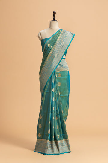 Jade Green Kadwa Butta Silk Saree