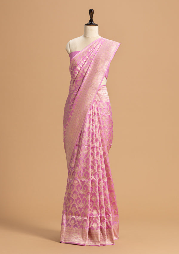Lavender Jamdani Silk Saree
