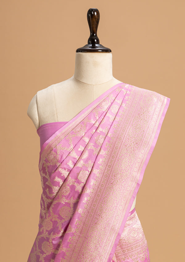 Lavender Jamdani Silk Saree