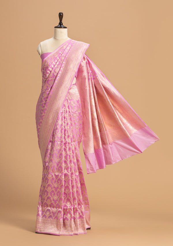 Lavender Jamdani Silk Saree