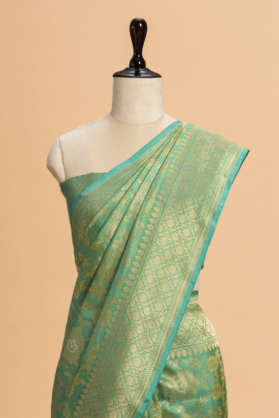 Sea Green Brocade Silk Saree