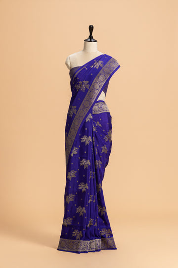 Purple Kadwa Butta Muslin Silk Saree