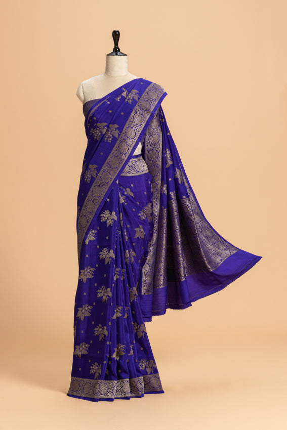 Purple Kadwa Butta Muslin Silk Saree