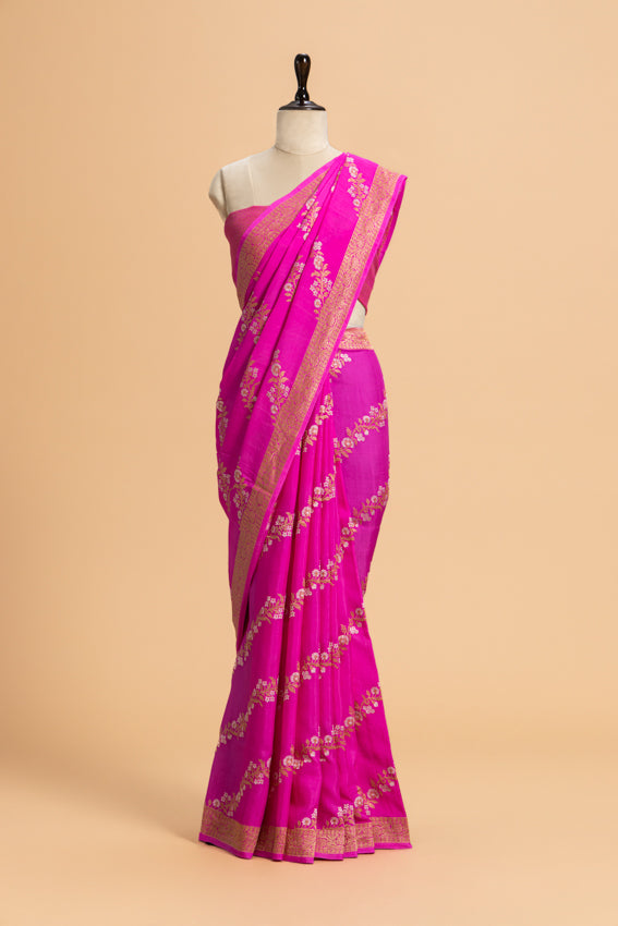 Rani Pink Kadwa Muslin Silk Saree