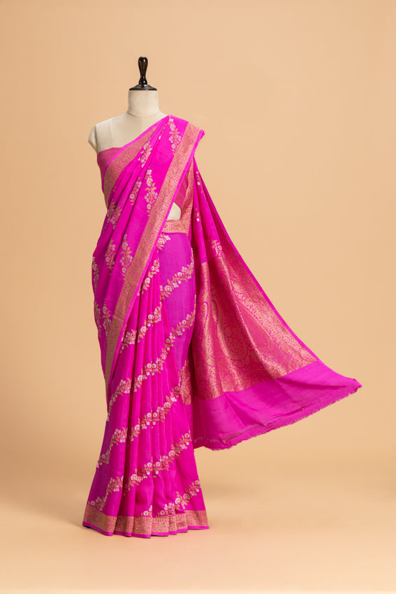 Rani Pink Kadwa Muslin Silk Saree