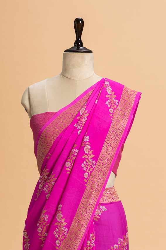 Rani Pink Kadwa Muslin Silk Saree